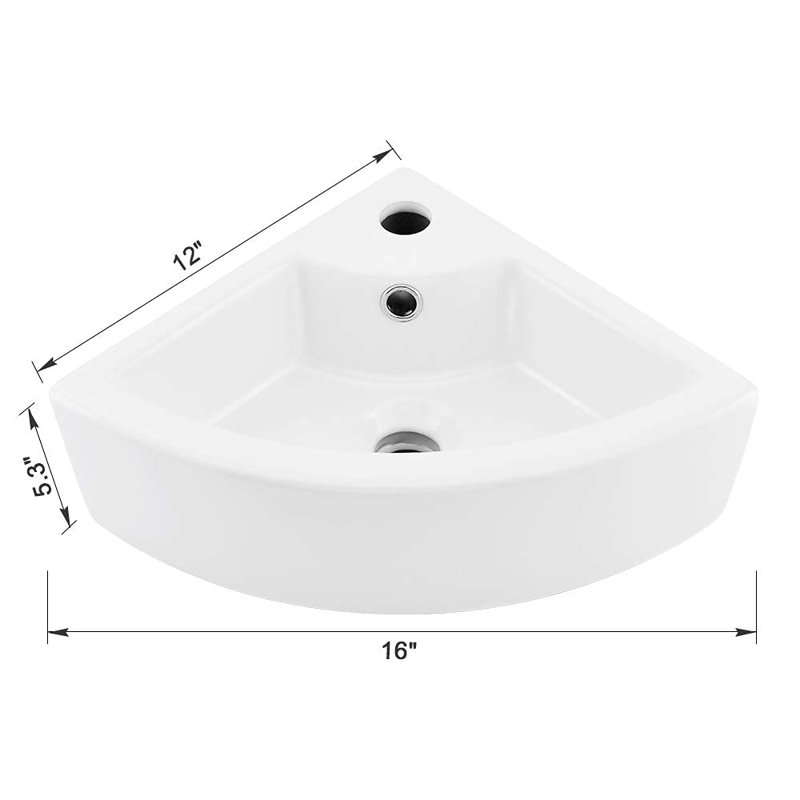 Gardenix Decor 12'' White Ceramic Specialty Corner Bathroom Sink with